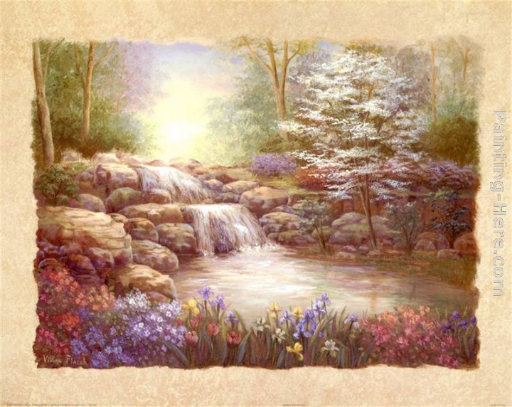 Hidden Waterfall I painting - Vivian Flasch Hidden Waterfall I art painting